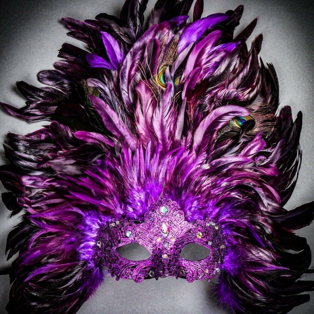 Top Feather MardiGras Carnival Purple Masquerade